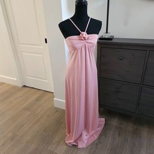 Rosy Pink Flowy Maxi Dress w/ Rose Detail Pin and Spaghetti straps - Size Small